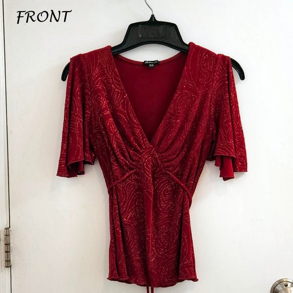 Red Glitter Christmas Top, Like New, Vintage (early 90s) Arden B - Size XS - Picture 1 of 16